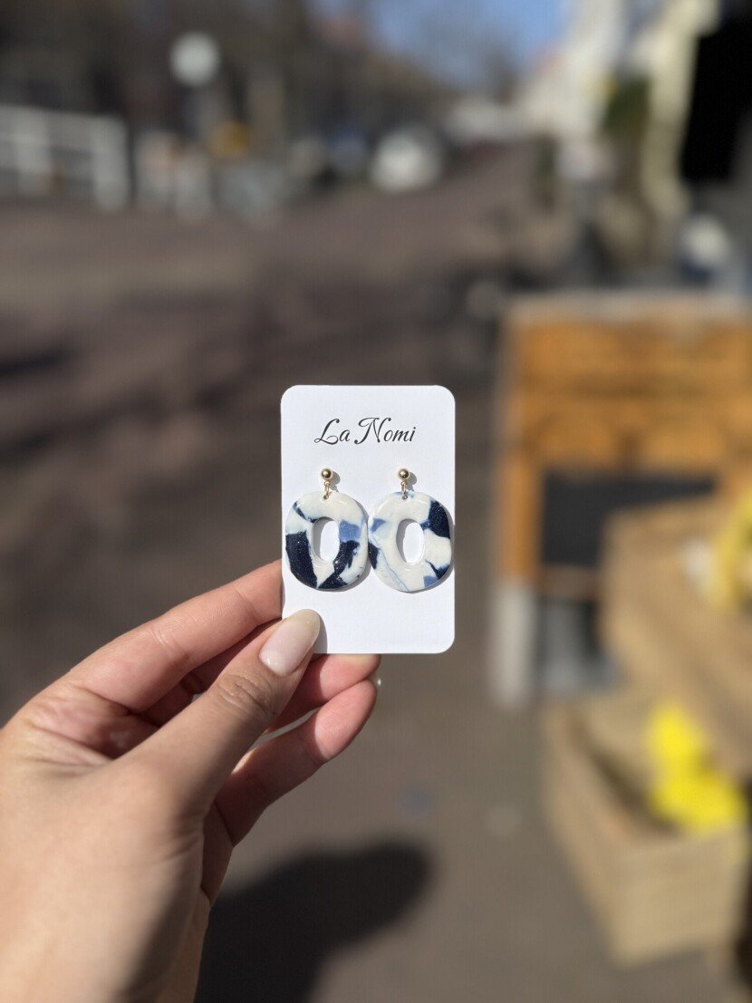 Oorbellen blauwtinten en wit