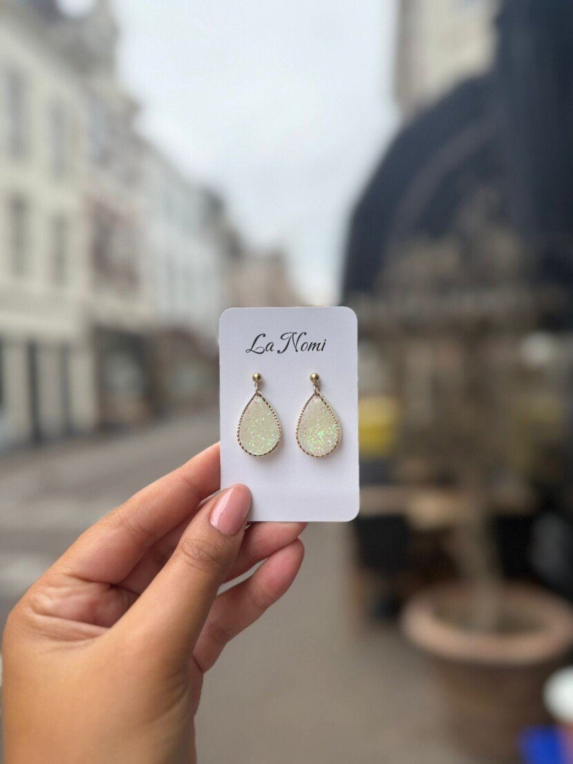 Oorbellen transparant met glitter